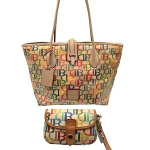 Dooney & Bourke Multicolored Signature Canvas Tote Bag with Matching Pouch‎